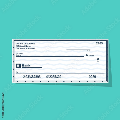Bank check isolated on background. Vector illustration flat design. Template payment bank checks.
