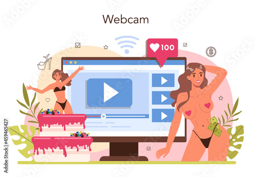 Female stripper online service or platform. Pole dancing woman in club