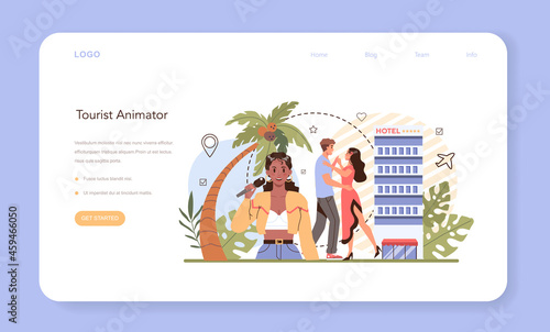 Tourist animator web banner or landing page. Holiday entertainment