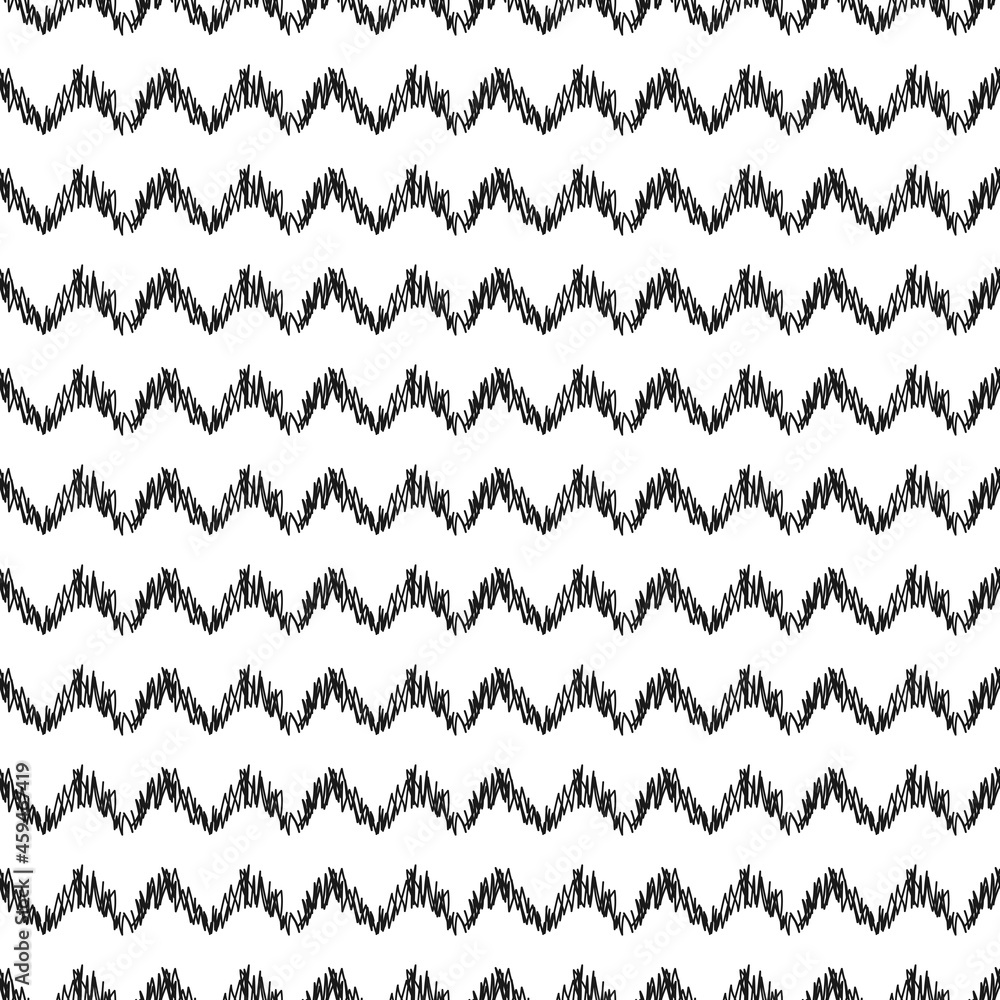 Shabby pen drawn zig zag lines. seamless funny texture with black rolling lines on white background.