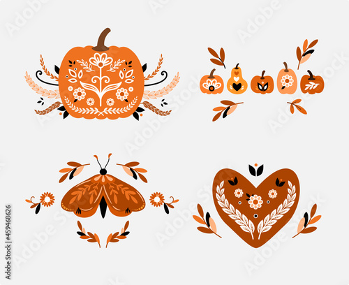 Folky Fall beautiful illustration of a folk style fall pumpkin vector