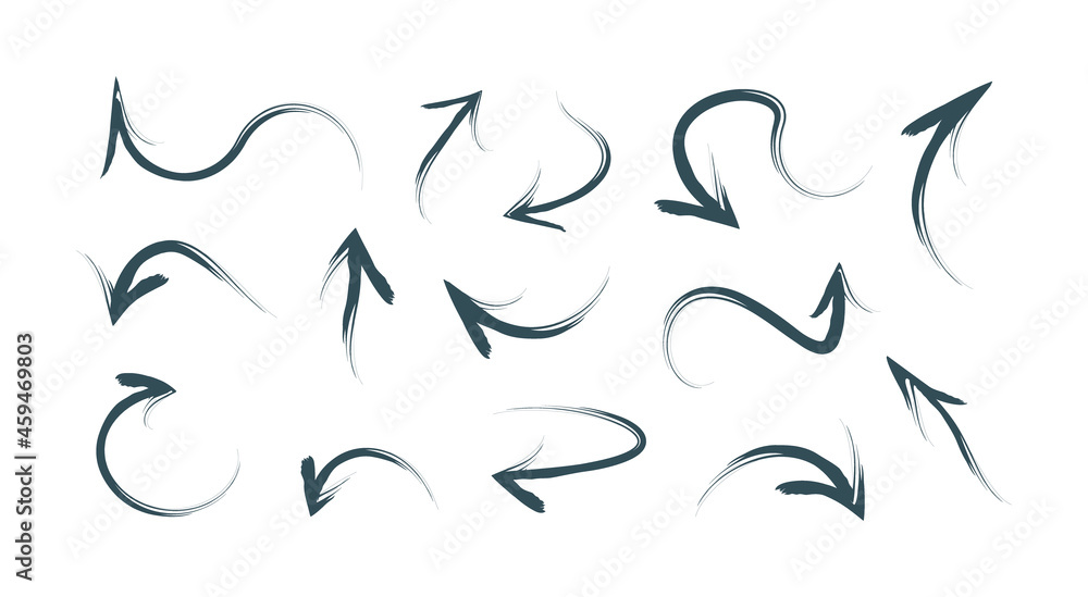 Grunge arrows. Abstract direction arrows graffiti paints brush stylized drawn lines garish vector flat collection for design projects Grunge arrows. Abstract direction arrows graffiti paints brush stylized drawn lines garish vector flat collection for design projects