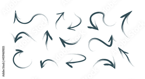 Grunge arrows. Abstract direction arrows graffiti paints brush stylized drawn lines garish vector flat collection for design projects
