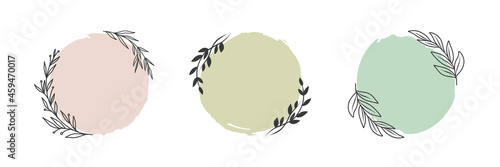 Hand drawn floral frames with a branch with leaves. Elegant leaf logo template. Vector illustration for labels, 
branding business identity, wedding invitation
