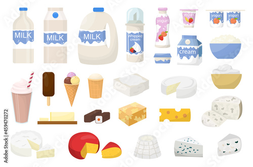 Dairy food set. Collection of product made of milk. Yoghurt and butter
