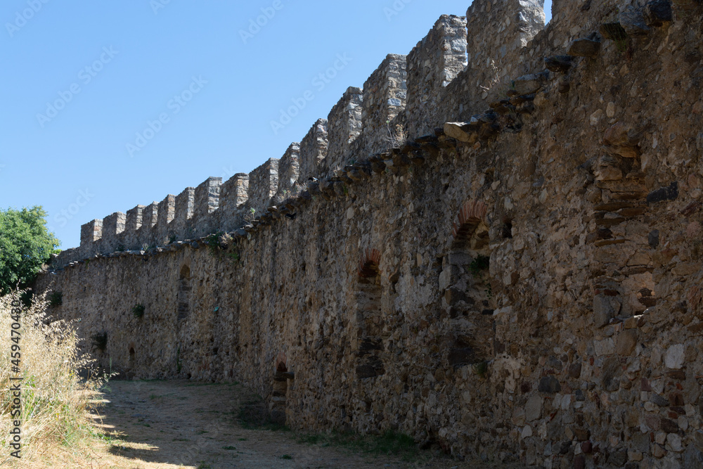 Fototapeta premium Walking on ancient french village Grimaud, touristic destination with ruines fortress castle on top, Var, Provence, France