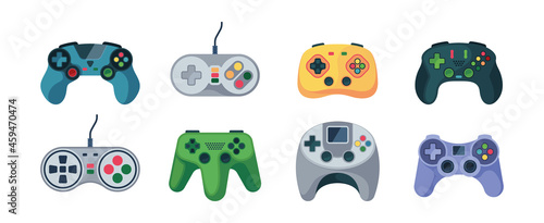 Game controllers. Gamepad video console computer items garish vector flat pictures photo