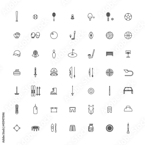 スポーツ用品の線画アイコンセット