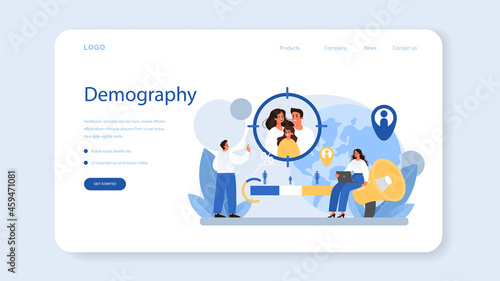 Demographer web banner or landing page. Scientist studying population