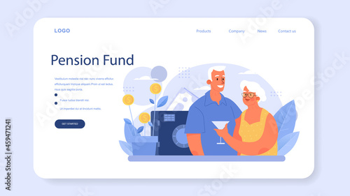 Pension fund employee web banner or landing page. Specialist helps