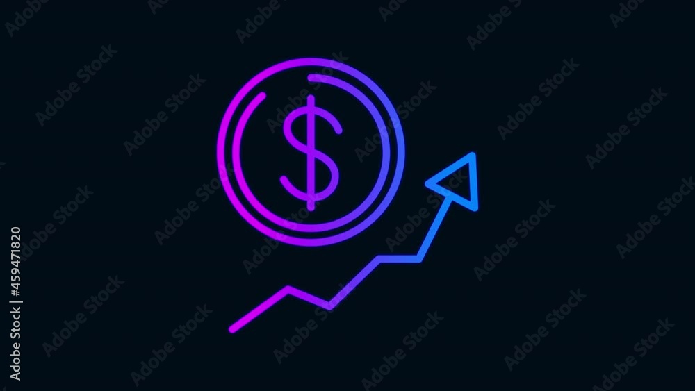 dollar growth line icon animation.Glowing neon line icon with gradient color. black background dollar growth line icon animation.Glowing neon line icon with gradient color. black background