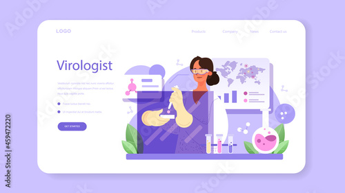 Virologist web banner or landing page. Scientist studies viruses