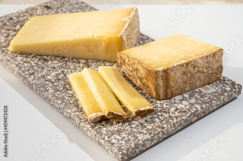 Cheese collection, hard French cheese old cantal made from raw cow milk with rind