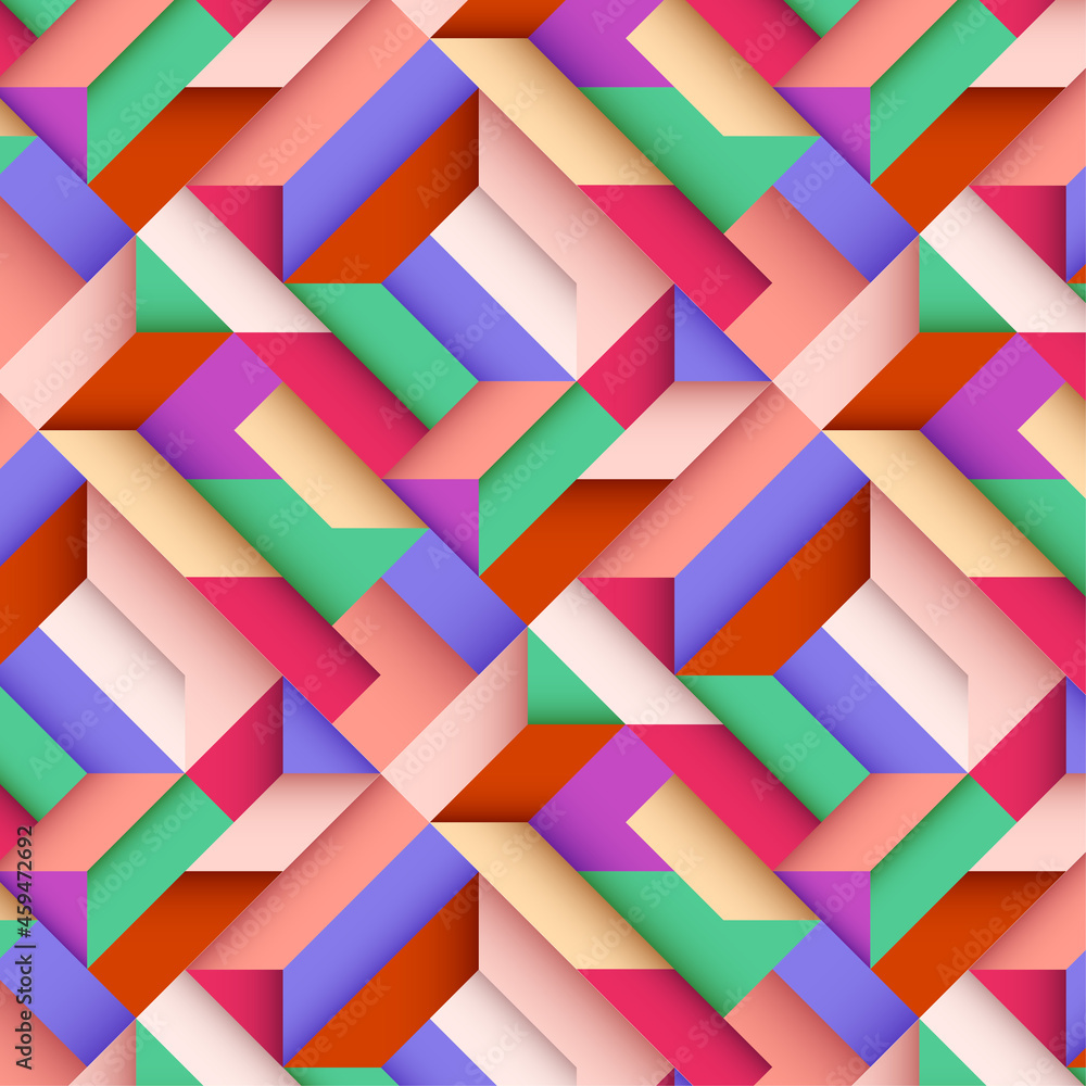 Fototapeta premium Background pattern with colorful geomatric shapes and shadow, vector eps10