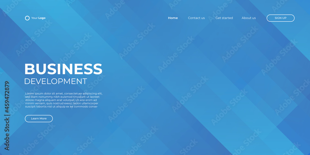 Landing page blue banner template. Abstract background 3d illustration, business technology interface concept. Vector layout design. Landing page blue banner template. Abstract background 3d illustration, business technology interface concept. Vector layout design.