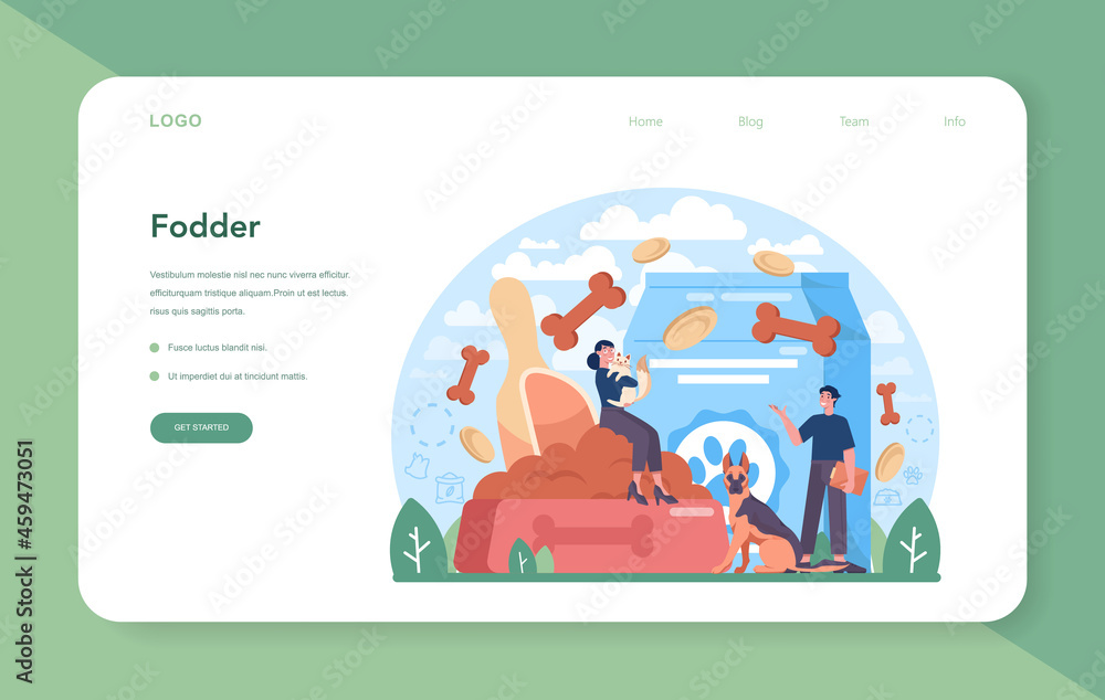 Fodder industry web banner or landing page. Food for pet production Fodder industry web banner or landing page. Food for pet production