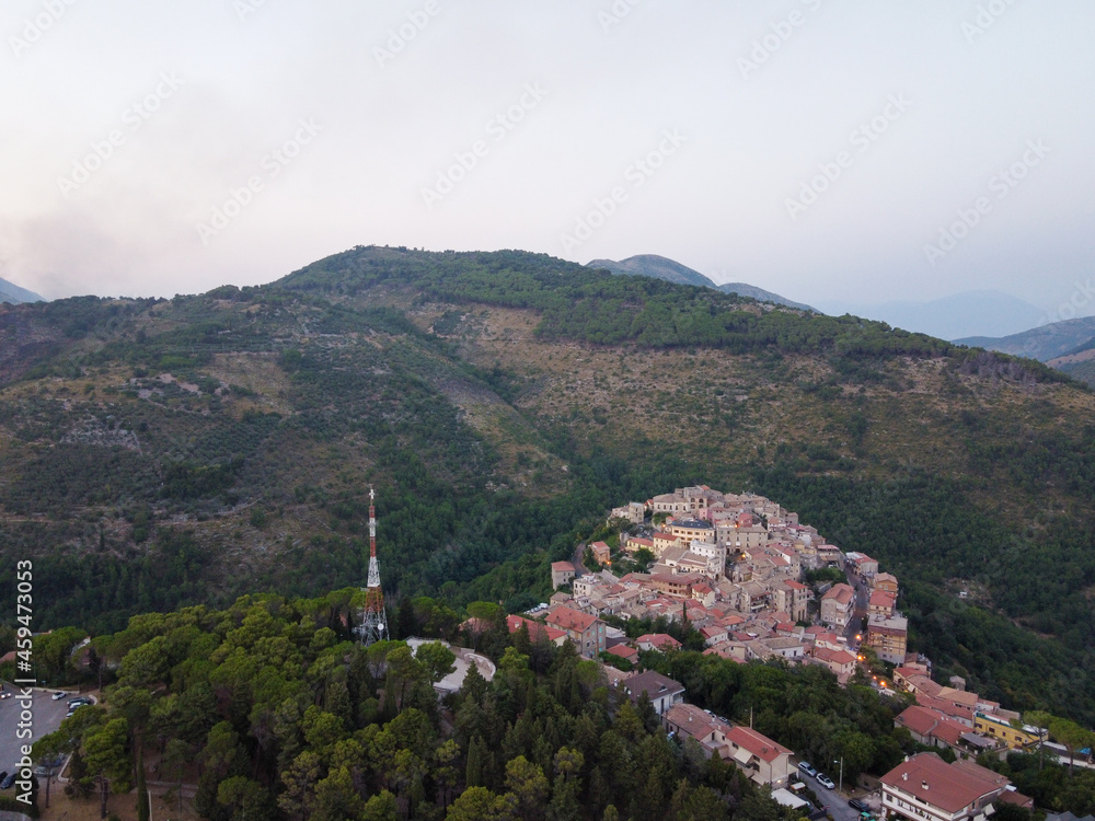 Naklejka premium Small mountain village Lenola, aerial view, located near Fondi, Latina, Italy
