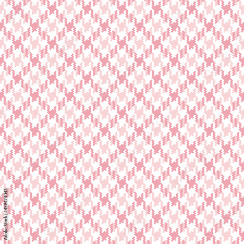 Tweed plaid pattern in pink and white for spring autumn winter. Seamless houndstooth tartan plaid graphic vector background for dress, jacket, coat, skirt, scarf, other modern fashion fabric print.