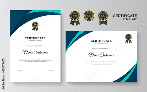 Modern elegant blue and green tosca diploma certificate template