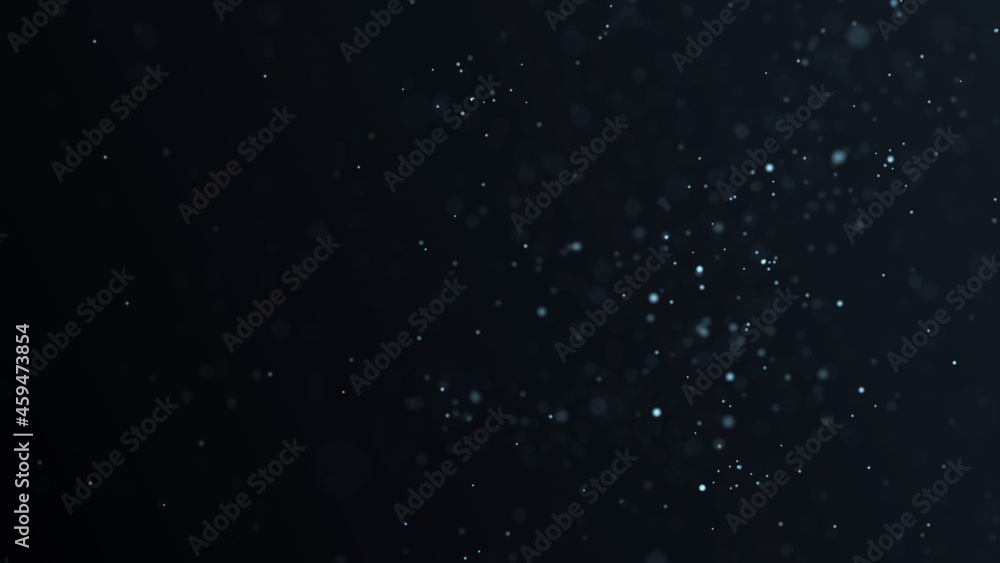 Dust particle glow. Energy flow on a black background. Abstract background of particles. 3D rendering.