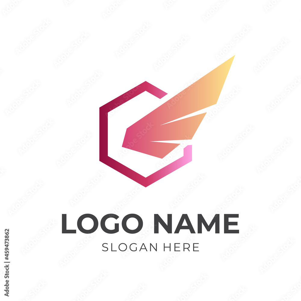 wing logo design with flat red and orange color style wing logo design with flat red and orange color style