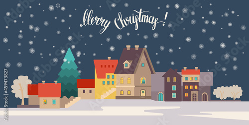 Christmas card with a night city.