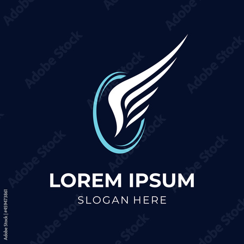 wing logo template with flat blue and white color style
