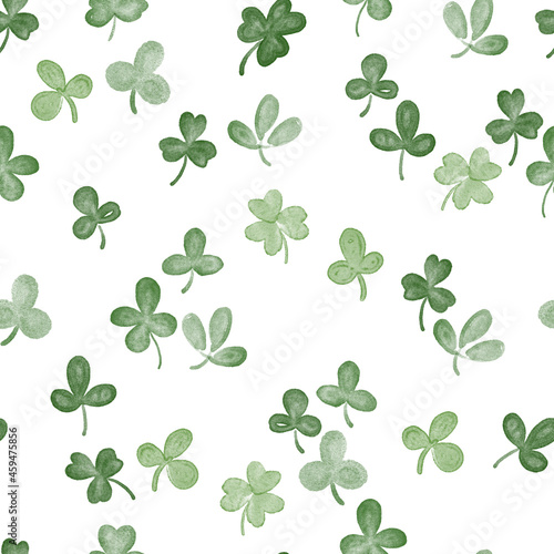 Clover, shamrock beautiful watercolor seamless pattern