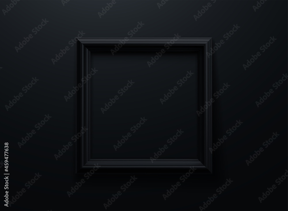 Black picture frame on black wall background Black picture frame on black wall background