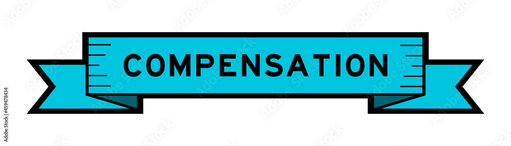 Ribbon label banner with word compensation in blue color on white background Ribbon label banner with word compensation in blue color on white background