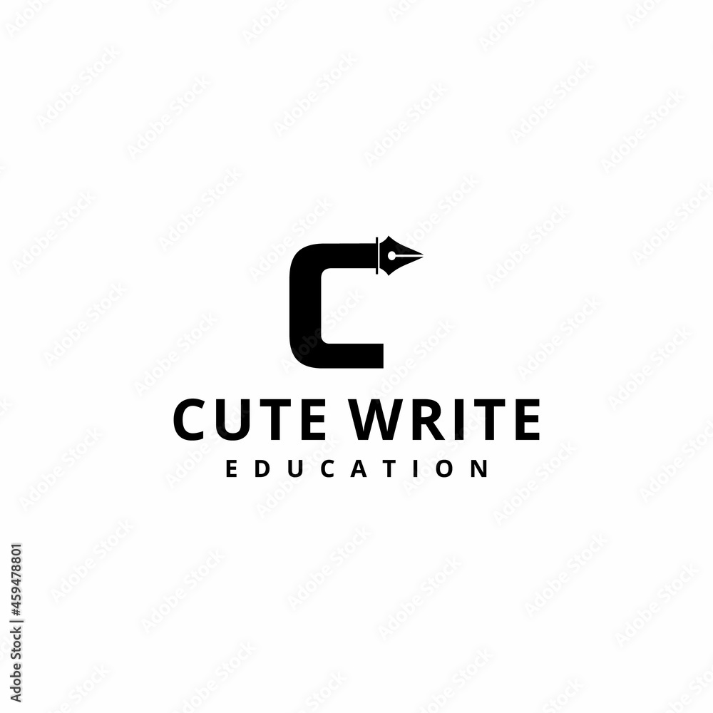 Creative Illustration modern C with pen sign symbol logo design template