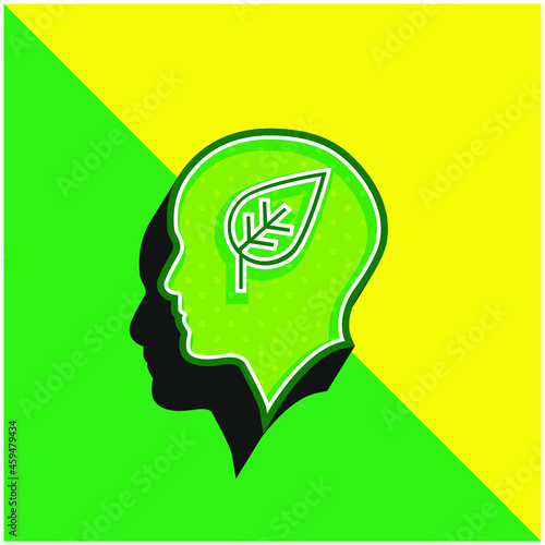 Bald Head With Leaf Green and yellow modern 3d vector icon logo