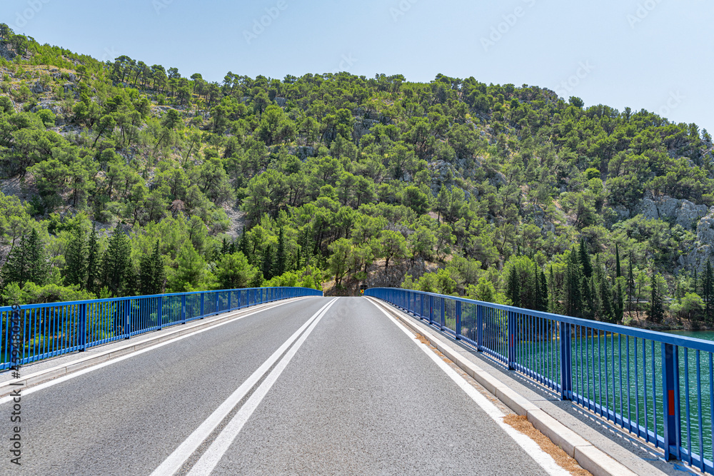 Highway blue bridge on the road. Skradin, Croatia. Highway blue bridge on the road. Skradin, Croatia.