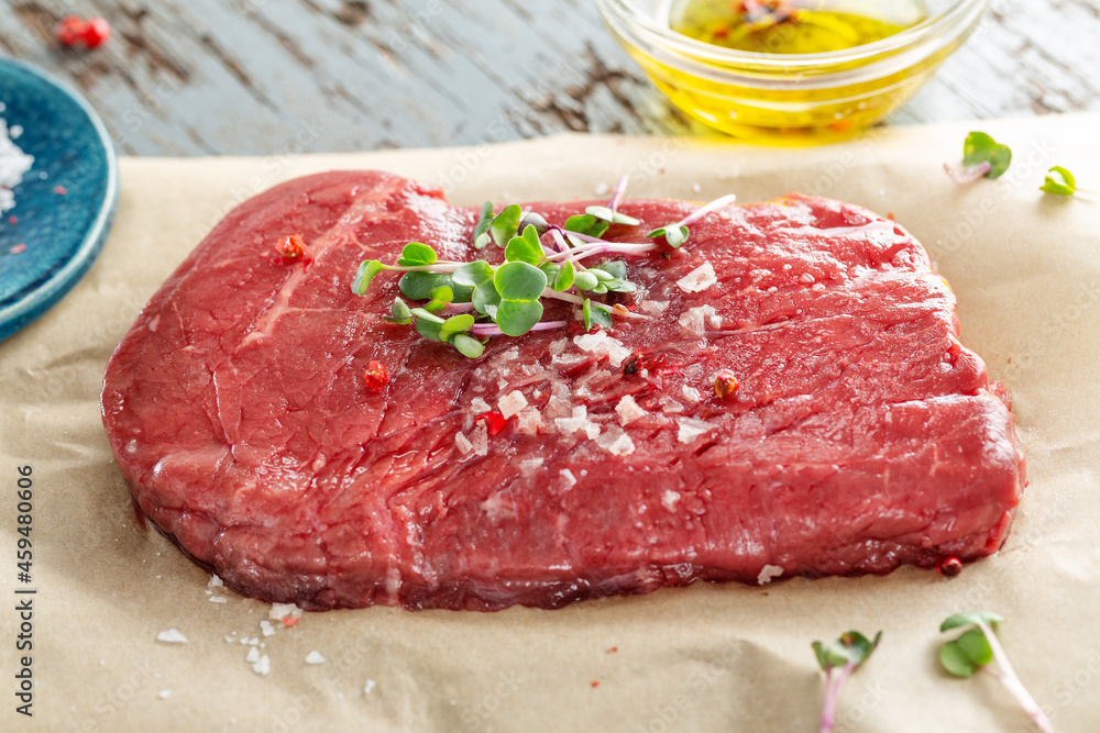 Fresh meat on old board on paper Fresh meat on old board on paper