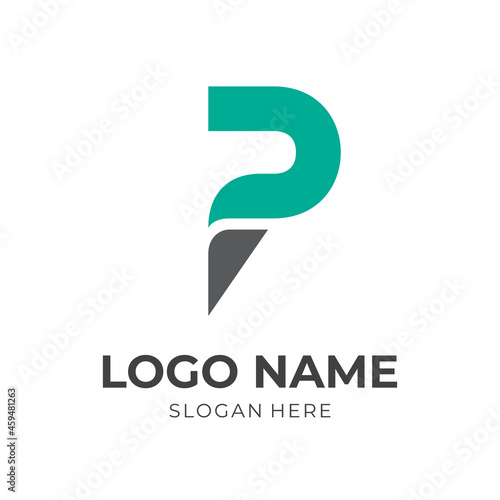 Free Download initial P logo design with flat green and grey color style - GFXLoad