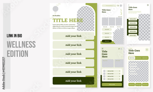 Set of editable social media instagram link in bio environmental, bio link landscape with green colors design vector template ai & eps 10