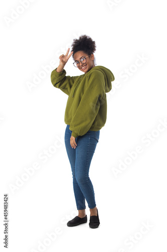 Black woman with peace sign © alotofpeople
