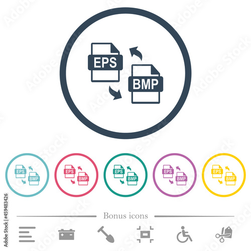 EPS BMP file conversion flat color icons in round outlines