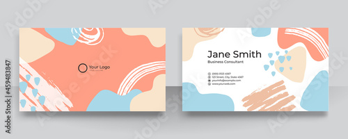Modern vector collages with hand drawn organic shapes, textures and graphic elements for business card .Trendy contemporary clean and simple business card