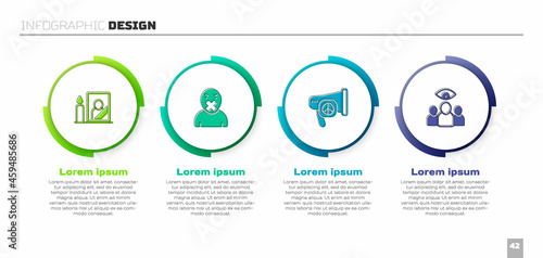 Set Mourning photo frame, Censor and freedom of speech, Peace and Spy, agent. Business infographic template. Vector
