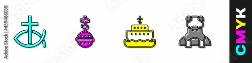 Set Christian fish, cross, Ark of noah and Priest icon. Vector