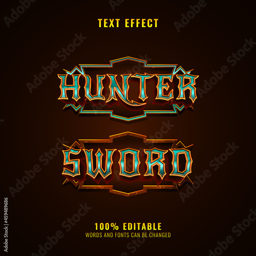 hunter and sword fantasy medieval rpg game logo text effect with frame