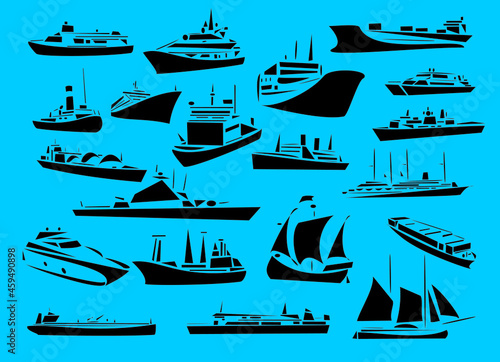 Twenty line-art vector illustrations of vessels