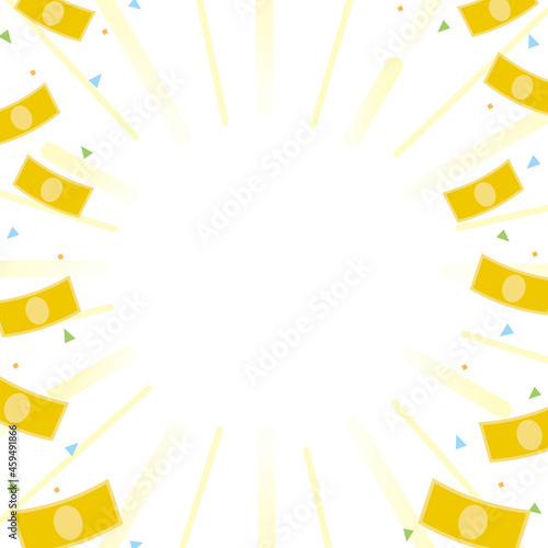 お札と集中線のおしゃれな背景　白背景　正方形