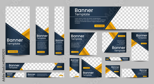 set of creative web banners of standard size with a place for photos. Vertical, horizontal and square template. vector illustration