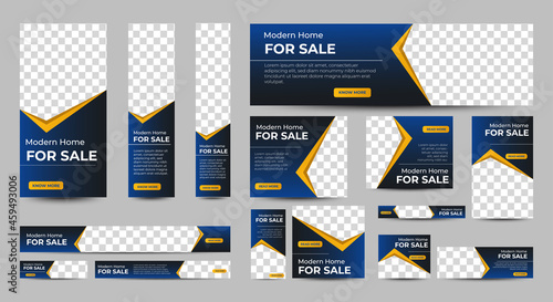 Real Estate banner design web template Set, Horizontal header web banner. Modern Gradient Blue cover header background for website design, Social Media Cover ads banner, flyer, invitation card