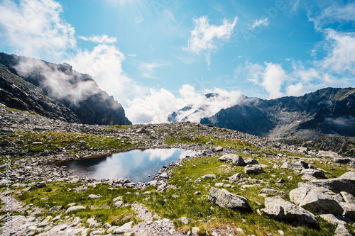 Hiking the Great Cold Valley/ velka studena dolina/ to Zbojnicka cottage and teryho cottage through priecne saddle. High Tatras National park , Slovakia. Slovakia landscape photo