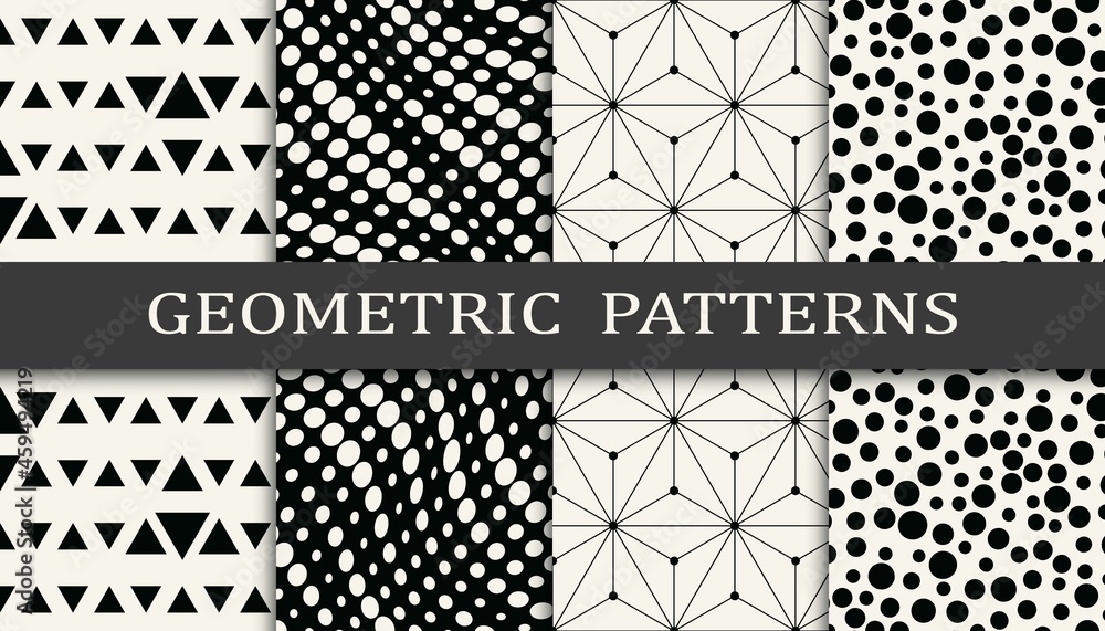 Set of geometric seamless patterns. Abstract geometric graphic design simple pattern. Seamless geometric halftone pattern.