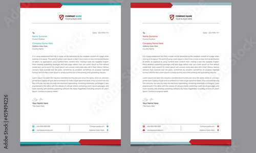 Simple modern elegant unique clean creative corporate professional business style letterhead template design with two color variations.