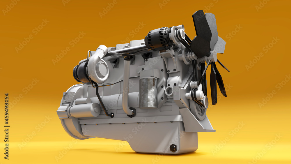 Fototapeta premium A big diesel engine with the truck depicted. 3d rendering.